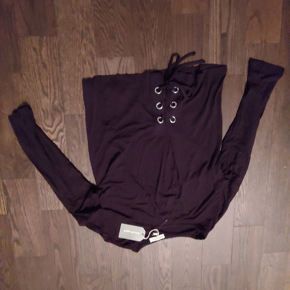 Long sleeve shirt with tie up front with tags